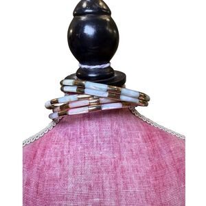 Vintage Mother of Pearl & Brass Bangles – White, Pink, and Orange Tones